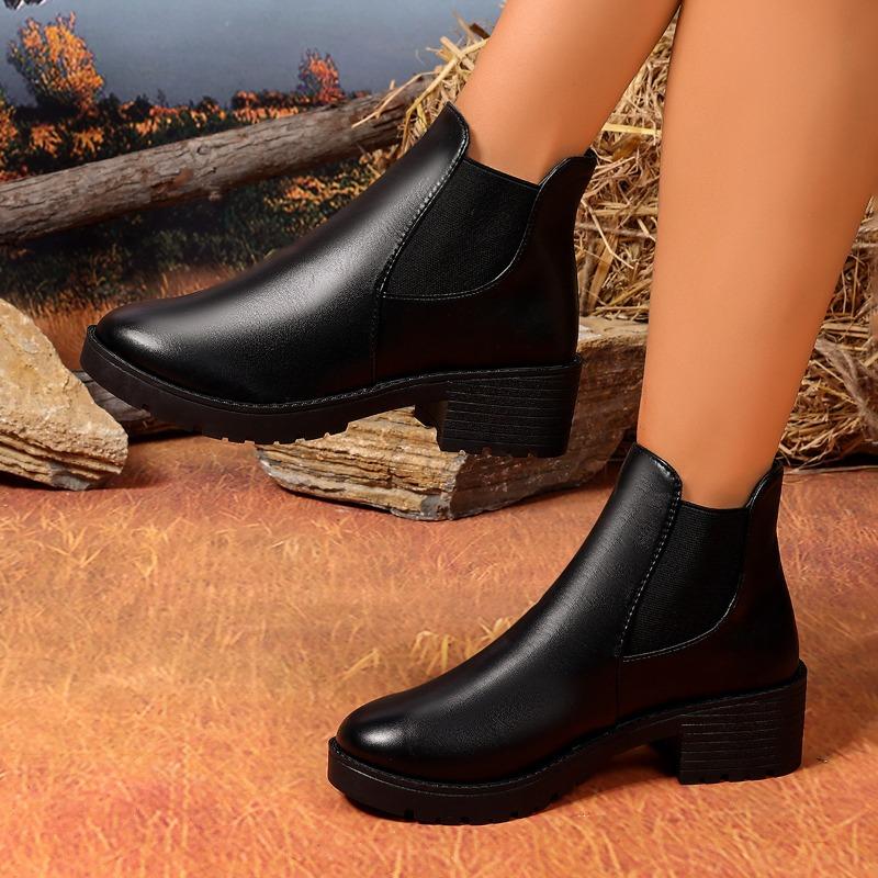 

Новые стили женской обуви: Женские ботильоны на среднем каблуке, ботинки на толстой подошве, ботинки с круглым носком и флисовой подкладкой, противоскользящие ботинки 42 чёрный