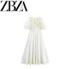 Zab Autumn New Women Clothes Western Style French Style Design Fresh V-neck Puff Sleeve Long Dress