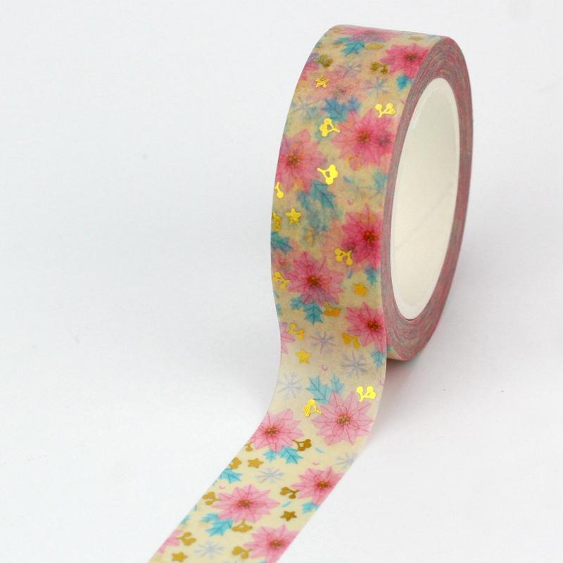 1X 10M Gold Foil Reindeer Snowflake Christmas Trees Snowman House Masking Washi Tape for Scrapbooking Planner Kawaii Papeleria