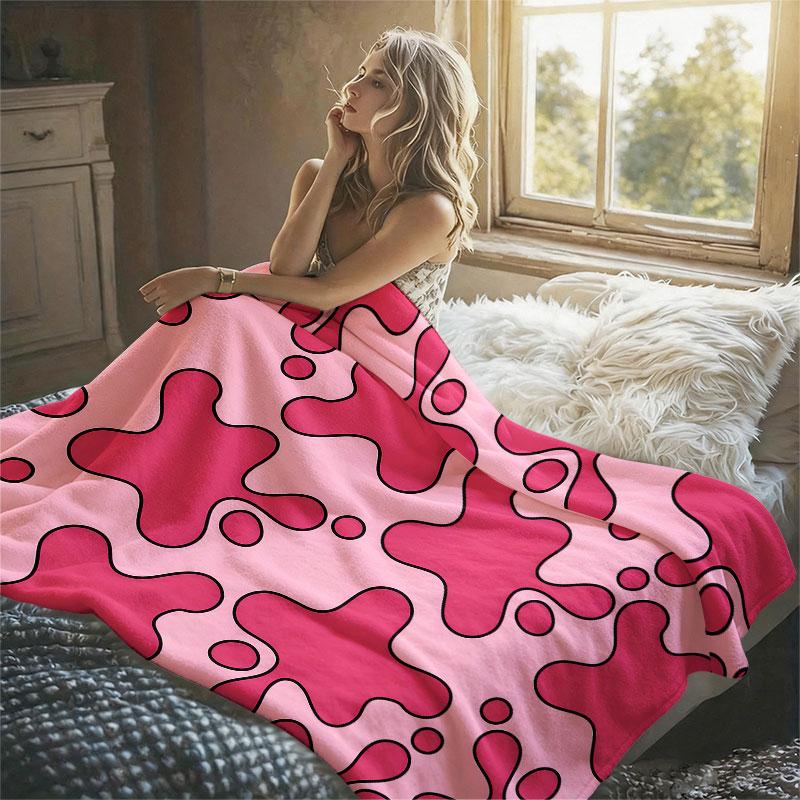 Pink Blob Shapes Flannel Blanket Warm Soft Halloween Christmas Decorative Couch Warm Cozy All-Season Gift