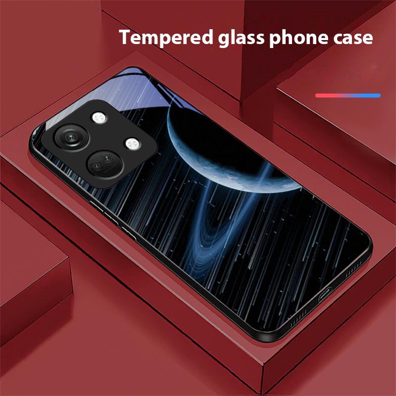 Space Planet For OnePlus Nord 3 5 6T 7 Pro 8 12 10T Reno8 Lite 5G 10R Nord N30 Hard Shell Tempered Glass Phone Case Black