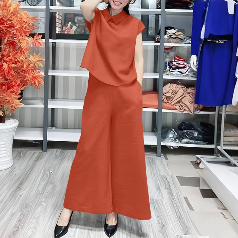 

ZANZEA Womens Sleeveless Vest Tops and Wide Leg Pants Two Piece Suit Sets S