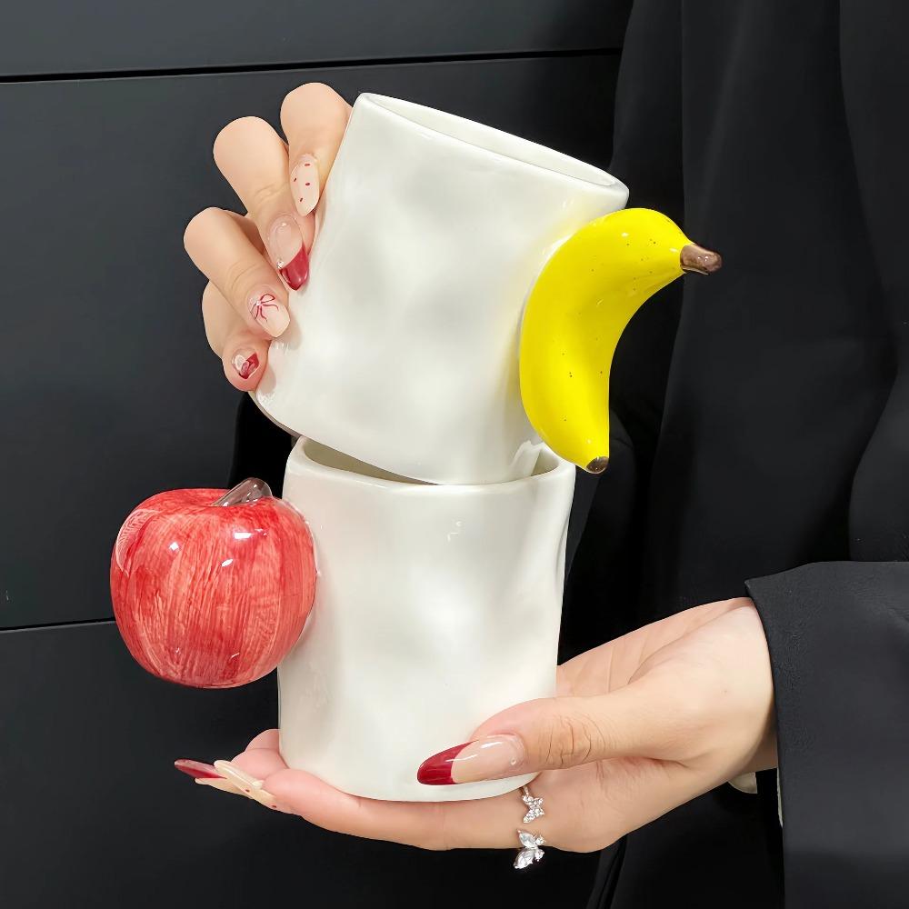 Creative Simulation Apple Banana Ceramic Cup 300ml Tea Coffee Mug Three-dimensional Fruit Handle Fun Couple Mug Gift Home Decor
