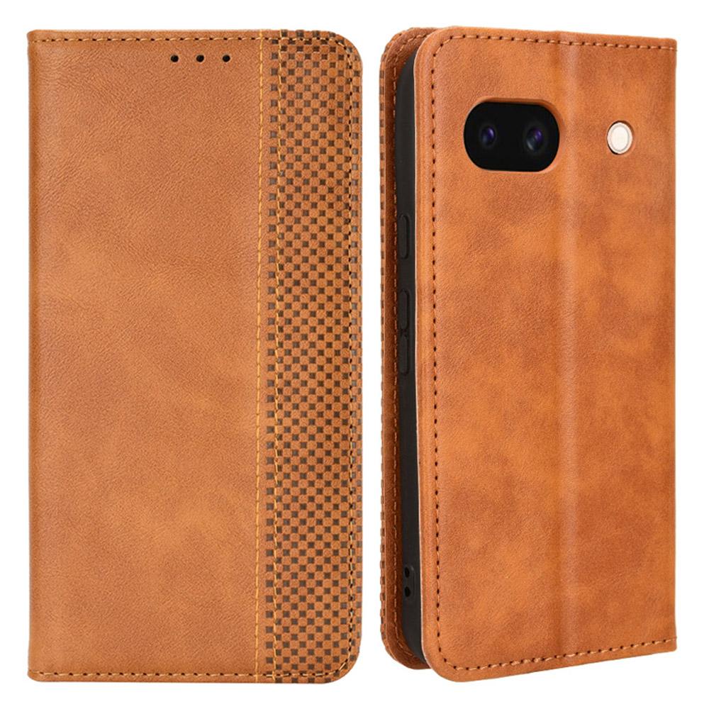 

For Google Pixel 8a Phone Case Retro PU Leather Cell Phone Cover Wallet Brown