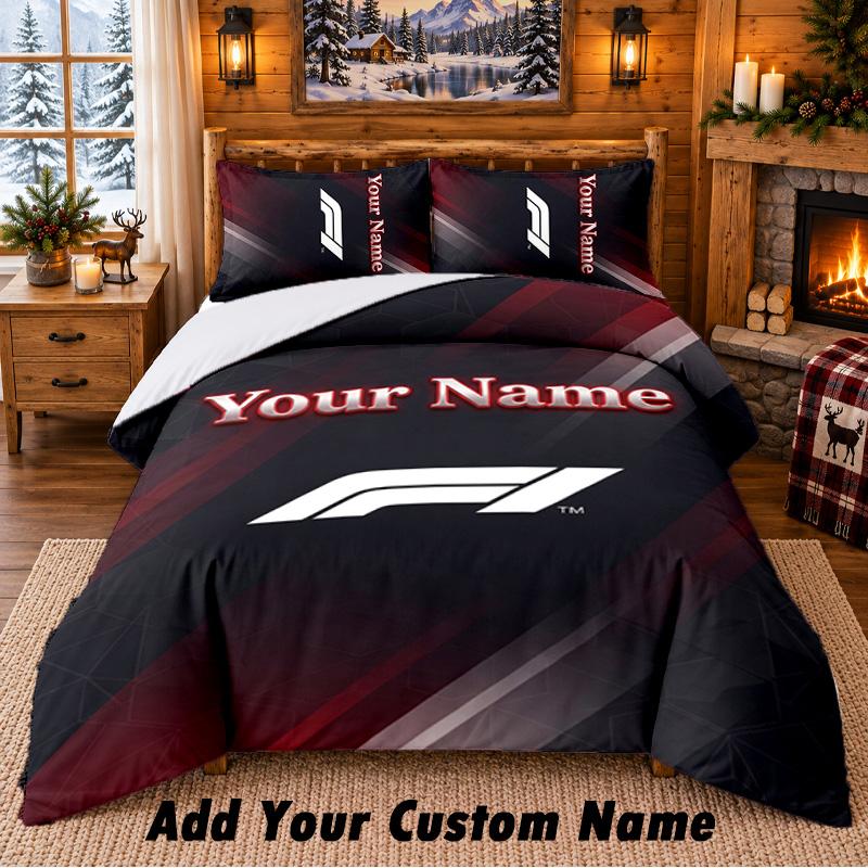 F1 Muster Bettwäsche 3-teiliges Set Benutzerdefinierter Name, Bettlaken und Kissenbezüge für Zuhause Schlafzimmer