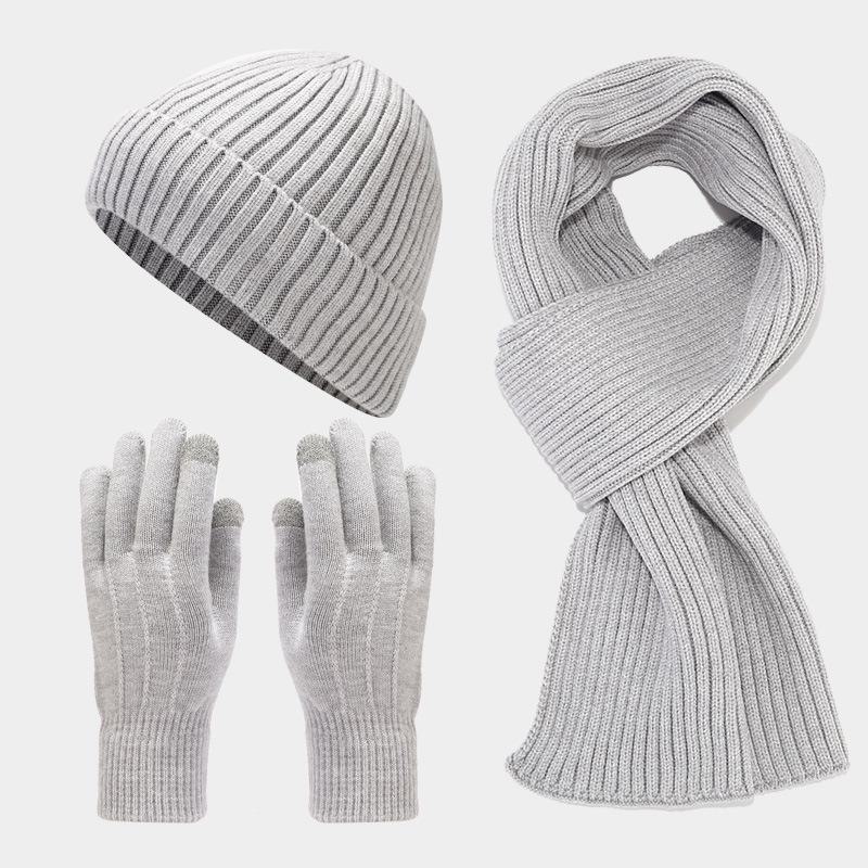 Autumn & Winter Knitted Velvet Warm Hat, Scarf, and Gloves Set - Unisex Cold-Proof Three-Piece Ensemble