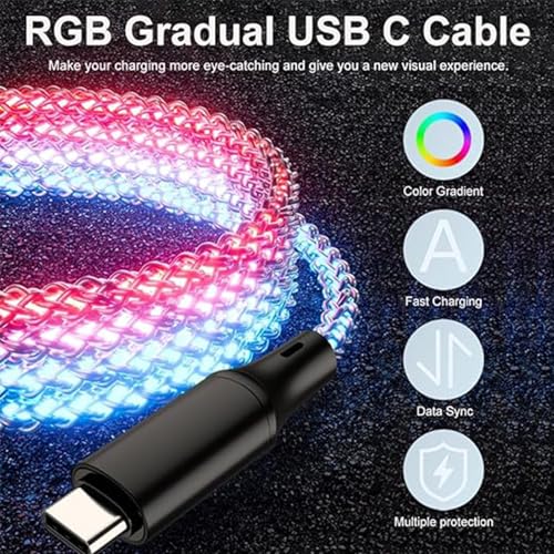 66W RGB luminous data cable dual Type-C fast charging braided cable two pieces 1m