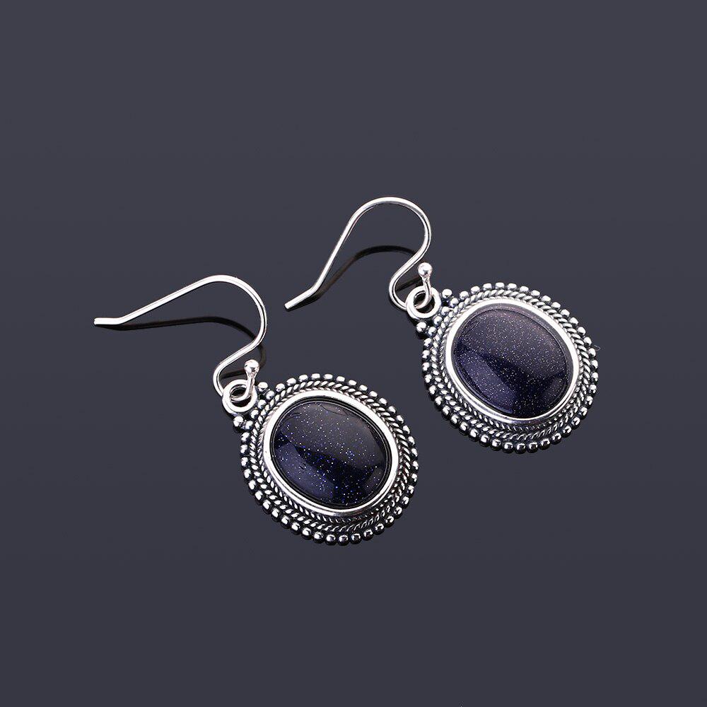 Šperky Stříbrný přívěsek náušnice velké oválné modré pískovcové náušnice dámské módní svatební