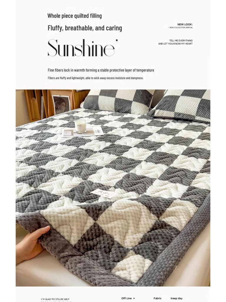 Thick Plush Winter Bed Pad - Solid Color, Warm Milk Velvet Mattress for Dormitory or Bedroom