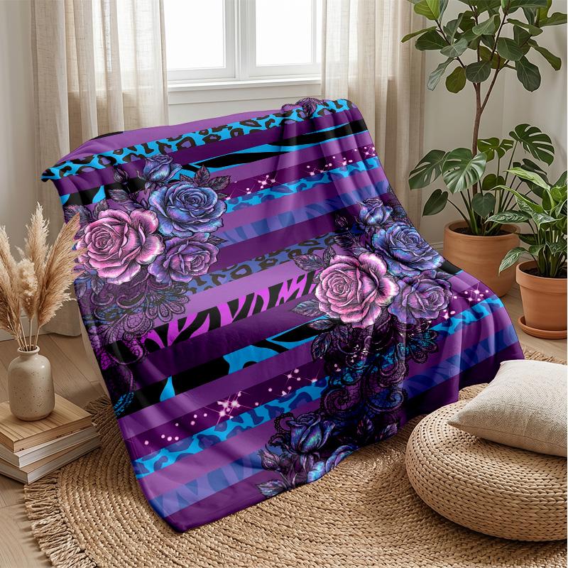 Purple Dolphins and Roses Theme blanket Lightweight Warm Flannel Blanket Decorative Throw Blanket for Home Decoration