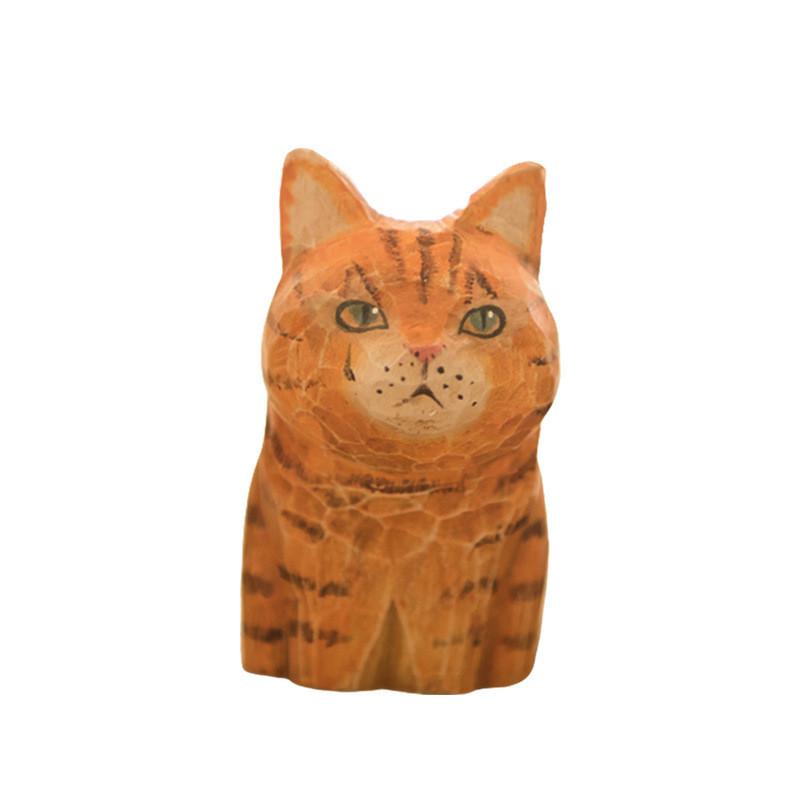 

Retro Wooden Cat Ornament Handmade Craft For Living Room And Car Interior Display оранжевый