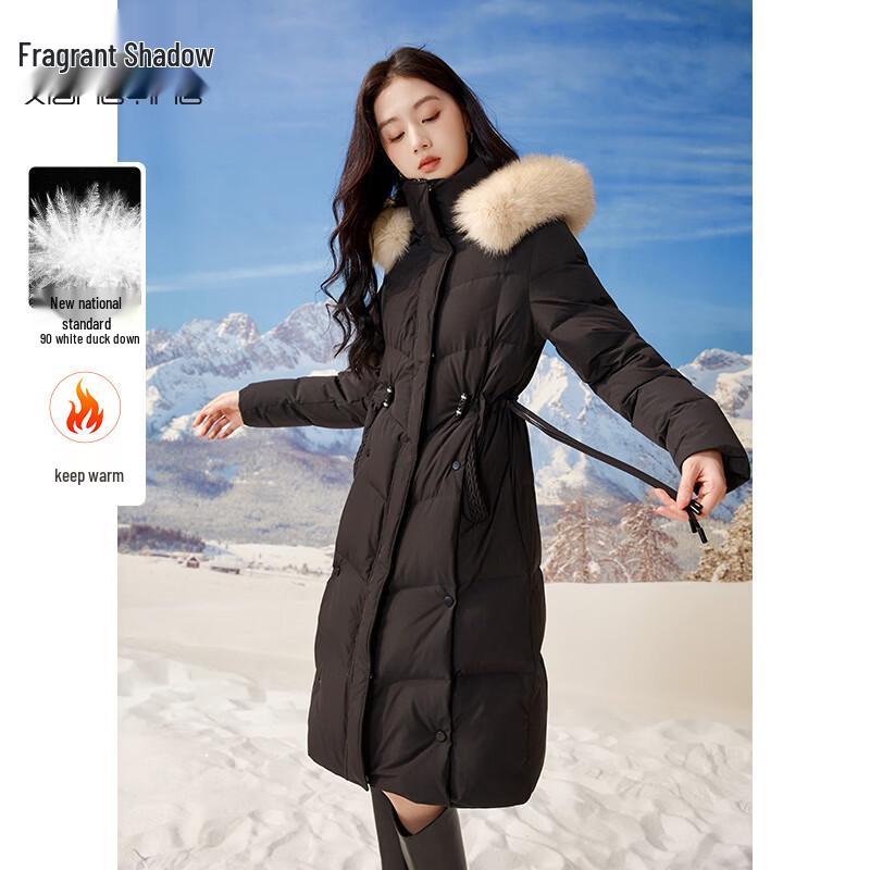 Xiangying 2025 Winter Women s Fox Fur Collar White Duck Down Long Jacket S