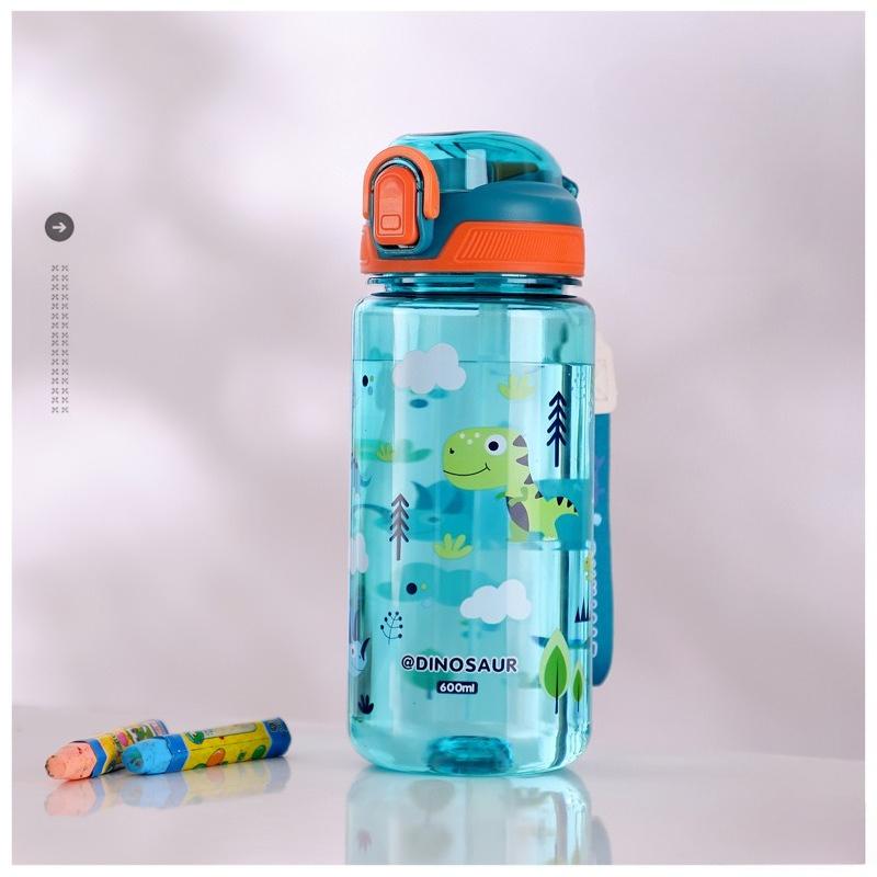 600ml Children's Plastic Water Cup BAP Free Kids Drinking Cup Cute Cartoon Straw Cup Leak-proof Plastic Water Bottles