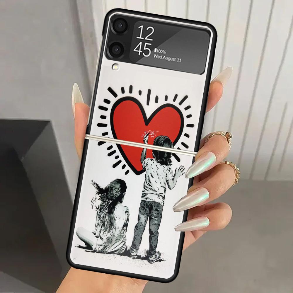 

Street Art Banksy Graffiti Hard PC Phone Case For Samsung Galaxy Z Flip 6 5 4 3 Black Cover ZFlip6 Flip5 Flip4 5G Foldable Print Samsung Z Flip 3