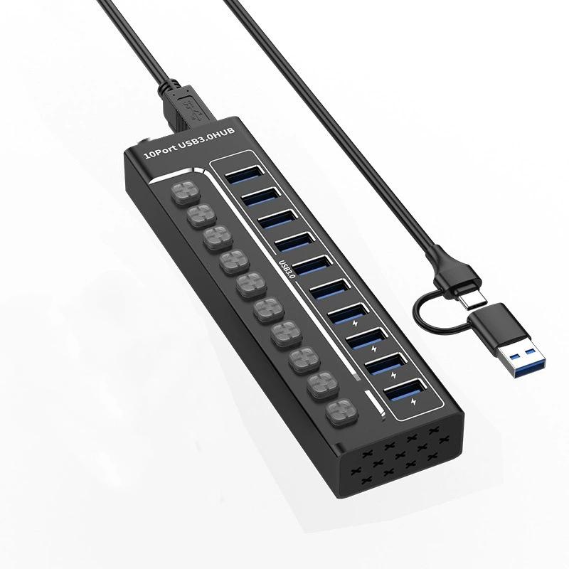 10-Port USB 3.0 Hub Expander for Laptops, Phones, and Desktops