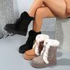 2025 Fall/Winter Women's Snow Boots with Fleece Lining, Thickened Sole, Height-Enhancing Design, Leather & Fur Combination, Cotton-Lined Warm Boots