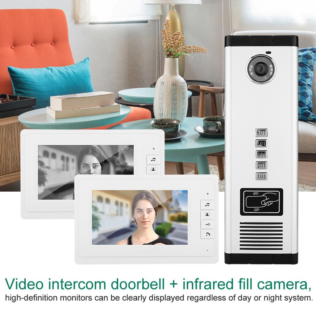7 Inch HD IR Video Intercom Doorbell One Camera with Five Monitor