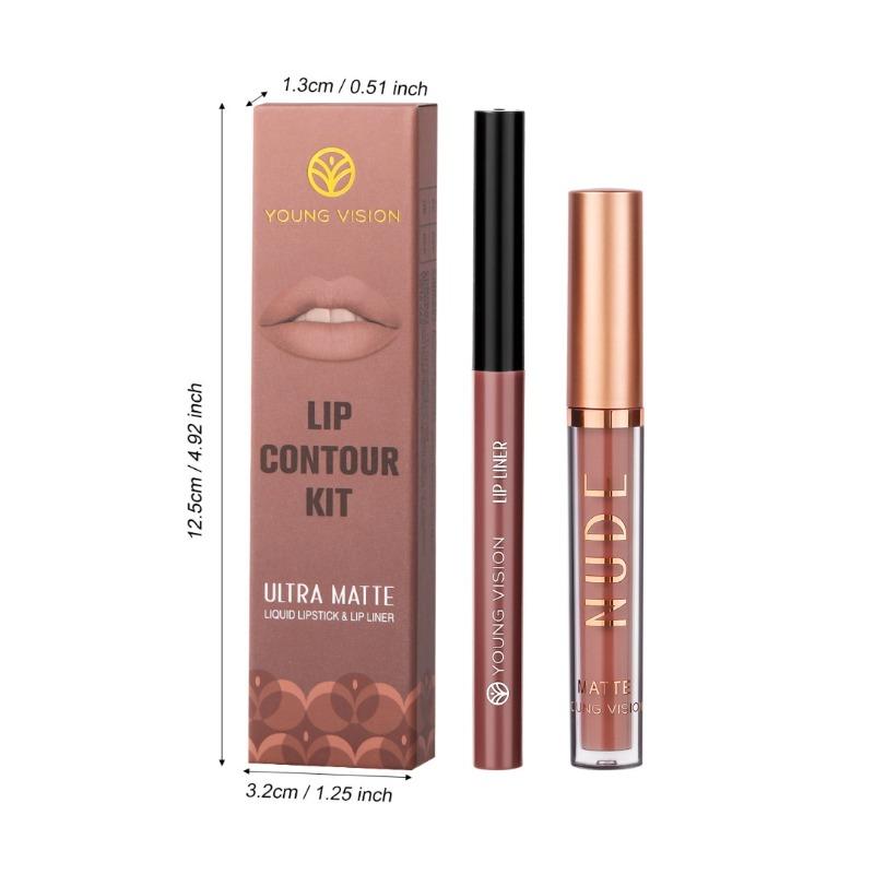 YOUNG VISION Lipgloss + Lipliner, 2er-Set, nicht klebender, matten Lipgloss, drehbarer Lipliner