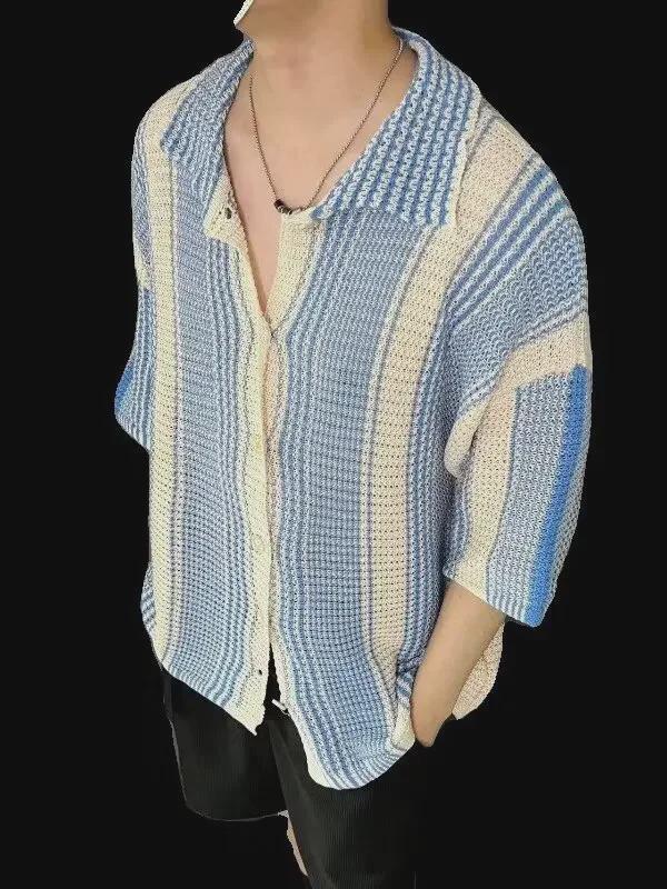 Men's Trendy American Color-Block Ice Silk Short-Sleeve Shirt