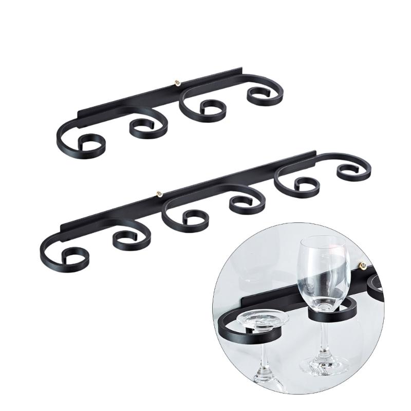 Set of 2 Under Cabinet Wine Glass Hangers Elegant Metal Stemwares Rack Wall Mounted Glass Holder for Kitchen Bars