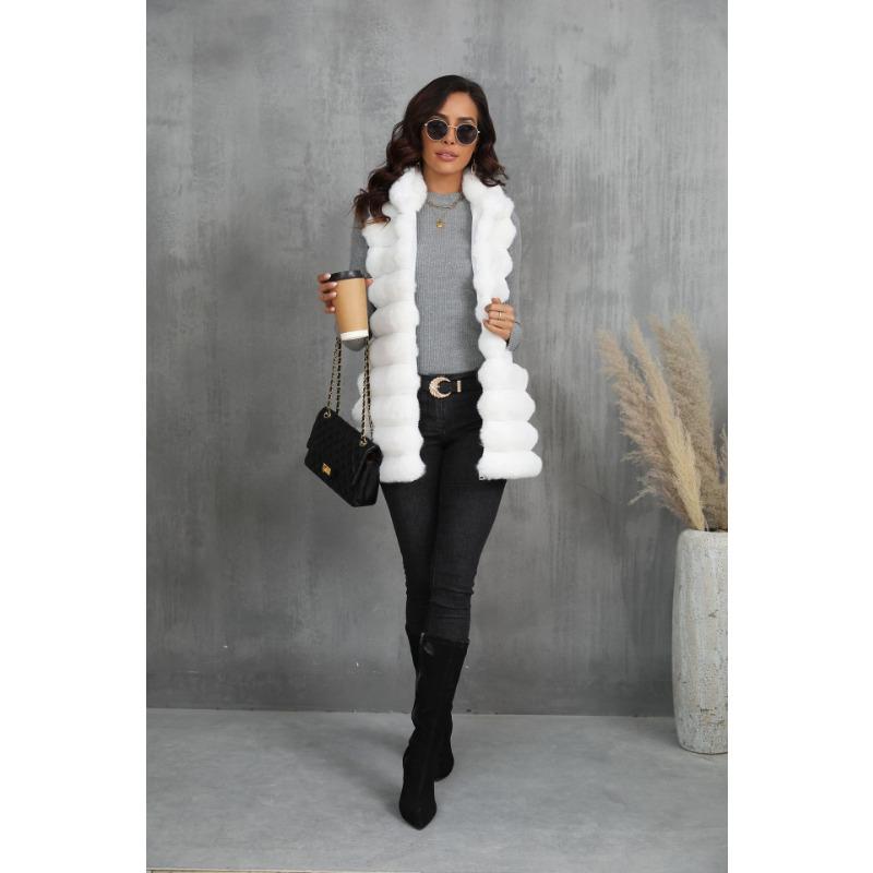 შემოდგომა და ზამთარი ახალი ხელოვნური ბეწვის ბეწვის ჟილეტი ქალის საშუალო და გრძელი ჟილეტი ჟილეტი სლიმ ელვა შესაკრავით დიდი ზომის ზამთრის ქალის ტანსაცმელი