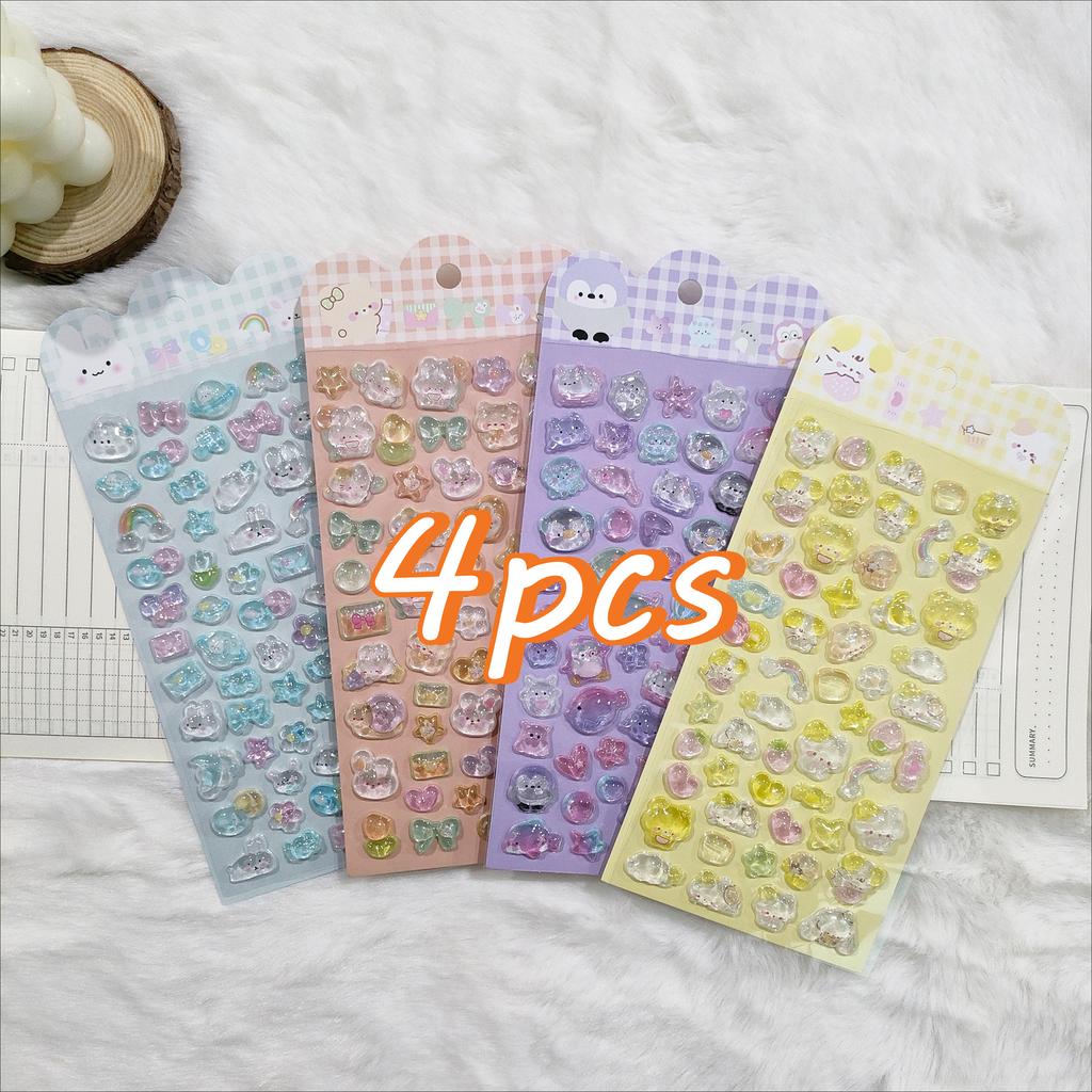 4PCS 3D Crystal Cute Animal Stickers Exquisite Aesthetics Album Phone Case Diary Keyboard Decoration Gift