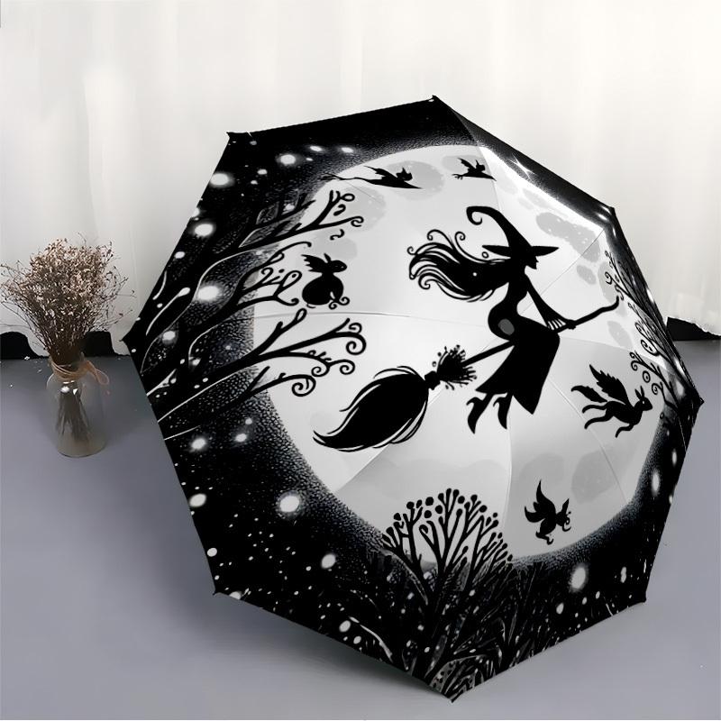 1pc Witch Moon Automatic Folding Umbrella   Compact 8 Rib Design, Durable Iron Frame for Travel, Outdoor,  a0920115