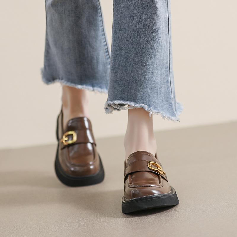 thick-soled women's new spring retro small leather shoes thick heel soft-soled single shoes women's large size