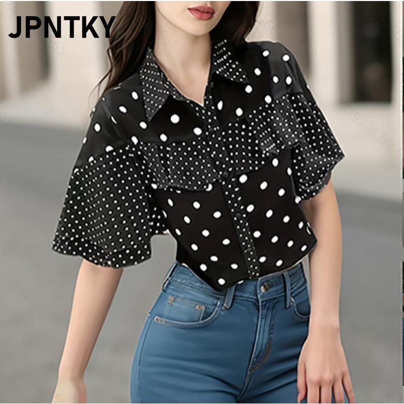 JPNTKY Women's Fashion Casual POLO Neck Short Sleeve Blouses & Shirts