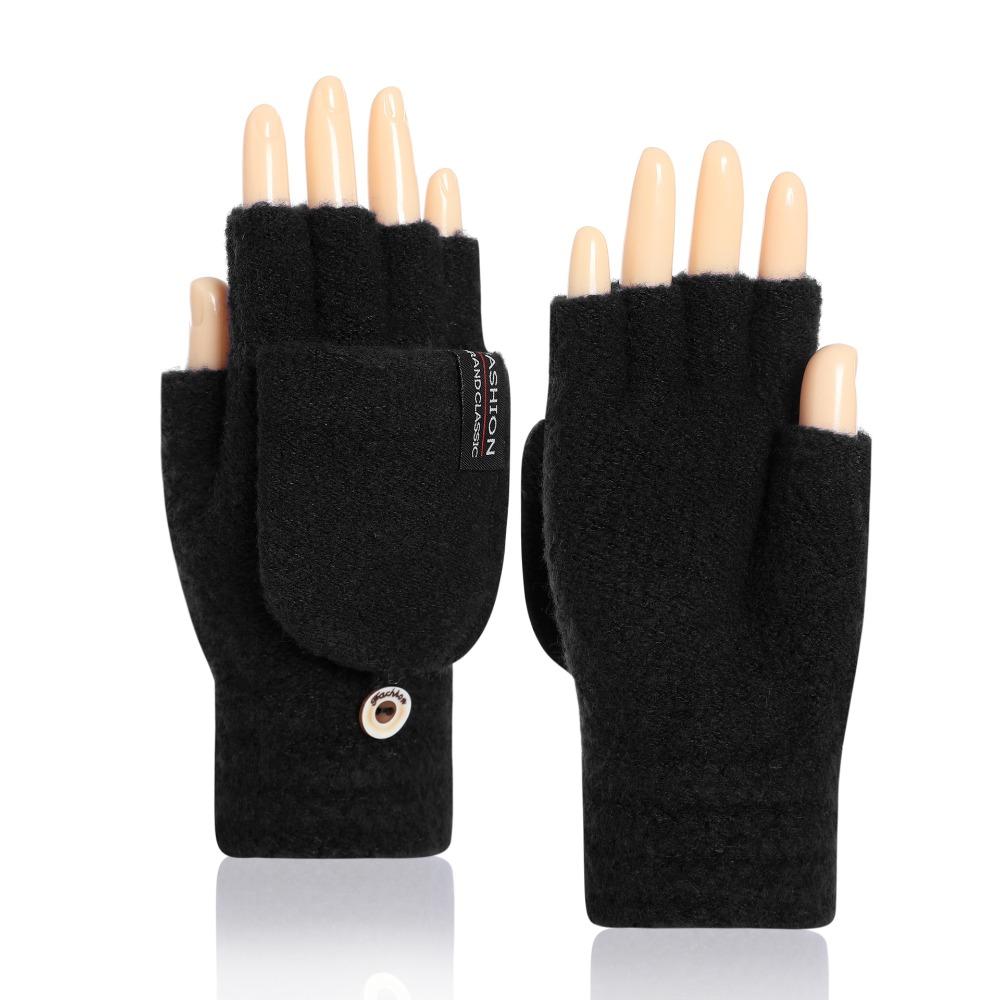 Winter New Knitted Flip Half-finger Gloves Men's and Women's Reverse Cover Thermal Gloves Thickened Gloves
