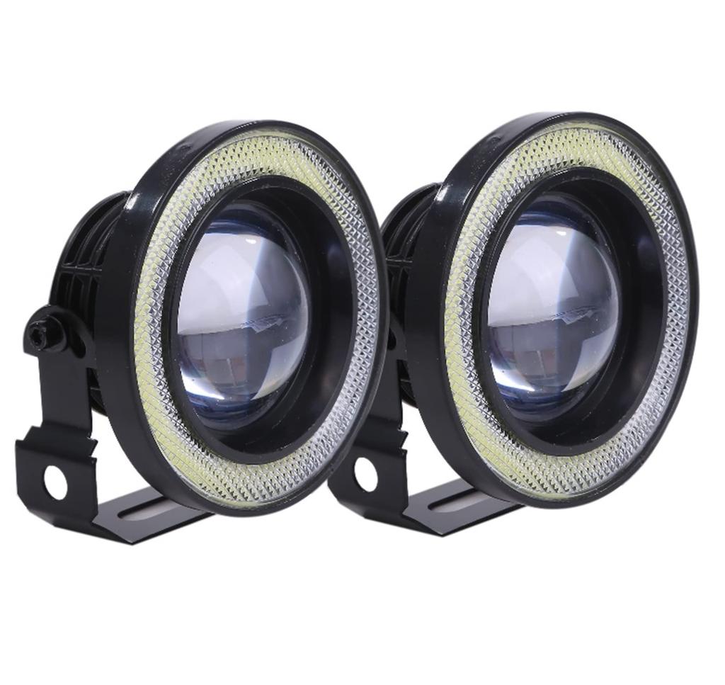 White LED Fog Lamps with Squid Rings, Universal Fit, 30W, High Performance, COB, Waterproof, Set of 2 (3.0 Inch - 76mm)