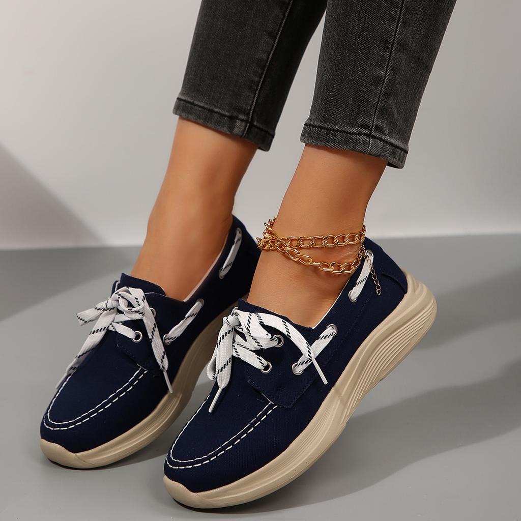 Fashion Women Sneakers New Lace Up Women Vulcanize Shoes Autumn Round Toe Solid Color Shoes Ladies Casual Flat Sneakers Zapatos De Mujer