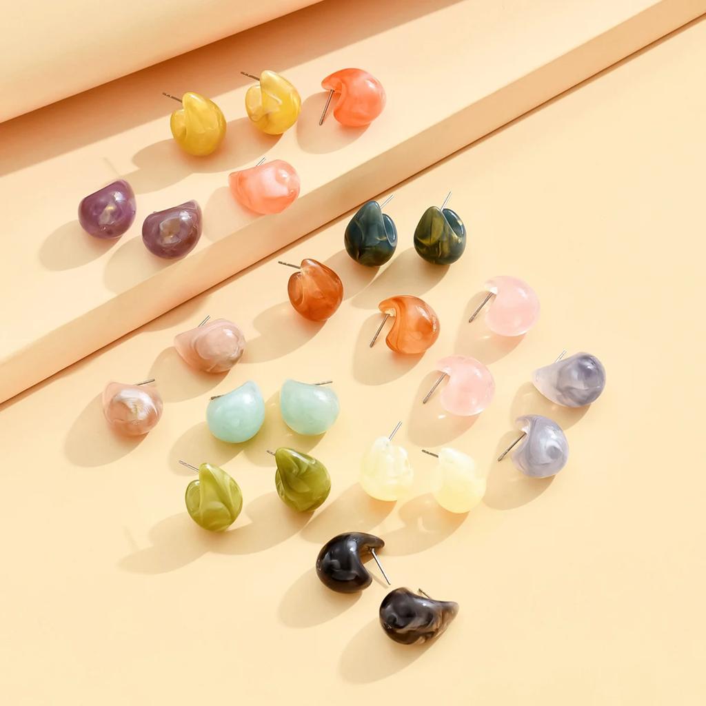 3 Pair New Korean Vintage Water Drop Acetate Resin Stud Earrings For Women Versatile Niche Temperament Girl Ear Jewelry Gifts