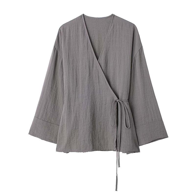 

Women s V-Neck Double-Breasted Kimono-Style Cardigan with Loose Long Pants Two-Piece Set Small