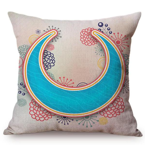 Islamic Eid Ramadan Sofa Decoration Throw Pillow Case Muslim Kareem Moon Greetings Text Symbols Cotton Linen Car Cushion Cover