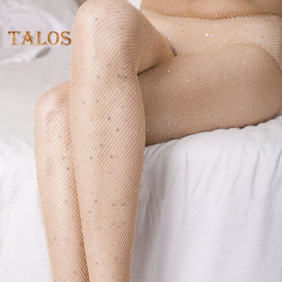 Women Sexy Pantyhose Shiny Rhinestone High Elasticity Anti-slip Ultrathin See-through Hollow Out Fishnet Soft Skinny Party Club Pantyhose