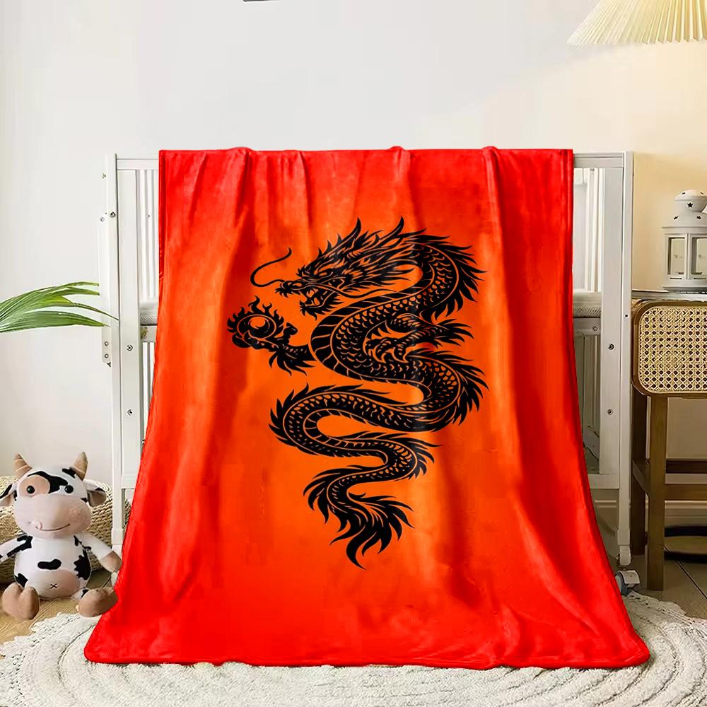 Black Dragon on Red Background Design Blanket, Flannel blanket for bedroom, living room, sofa, and nap sofas.