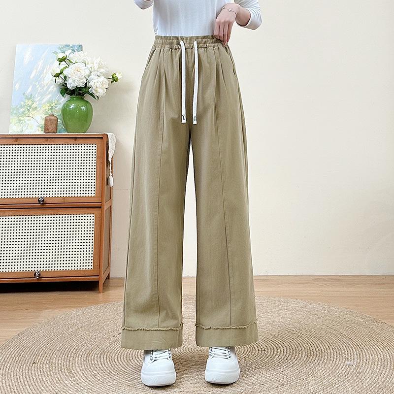 

Summer 2026 Women s High-Waisted Wide-Leg Cotton Pants 4XL армія зелений колір