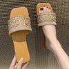 Slippers women's summer wear new pearl rhinestone sandals fashionable versatile flat bottom one-word