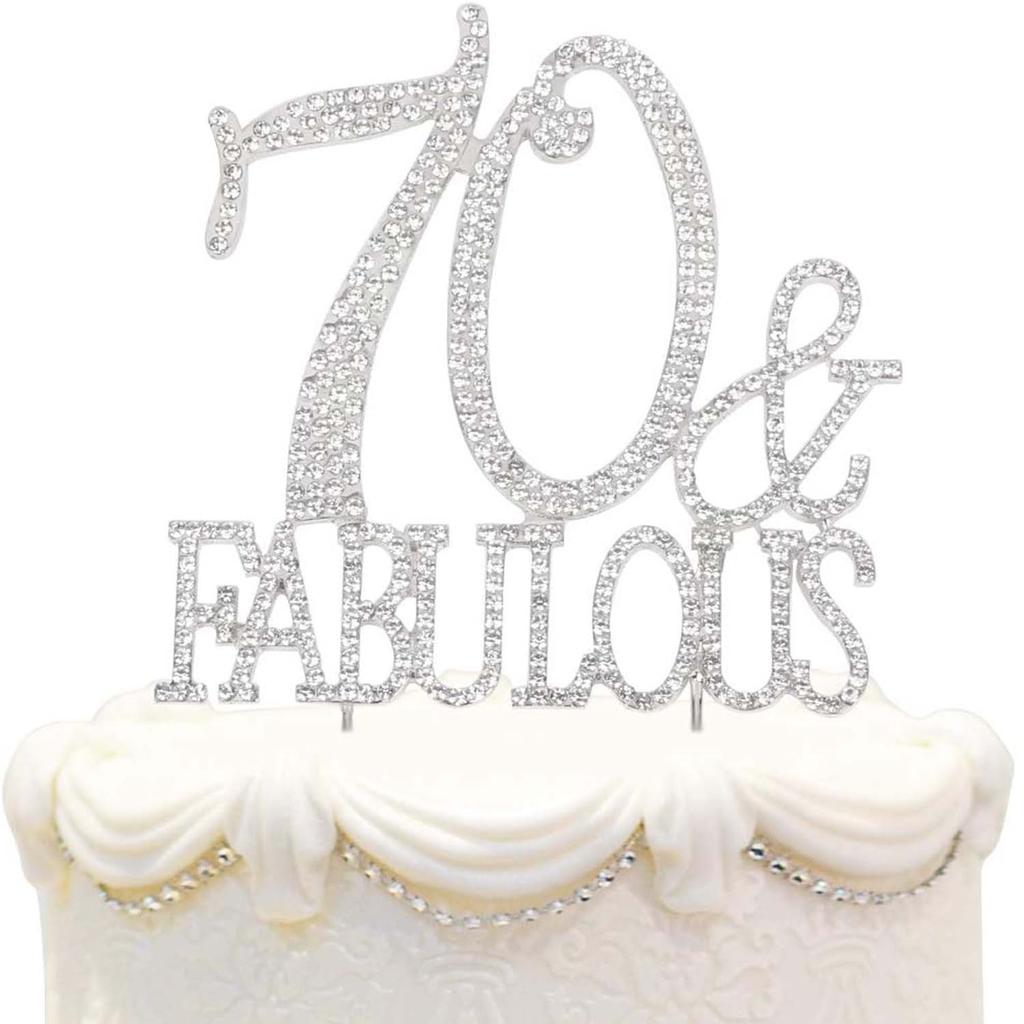 50 Cake Topper Premium Silver Metal 50 and Fabulous  50th Birthday Party Sparkly Rhinestone Decoration Makes a Great Centerpiece