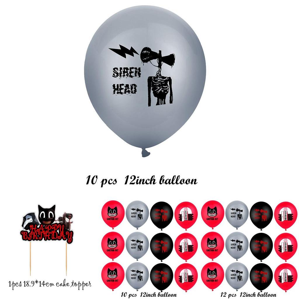 Siren Head Cartoon Cat Horror Theme Birthday Party Balloon Banner Cake Topper Set