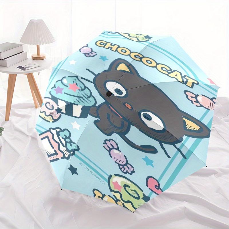 Chococat,Sanrio Automatic Folding Umbrella Simple 8 Rib Design, Bright Cartoon Pattern, Durable Iron Frame, Suitable For Travel, Outdoor, Be