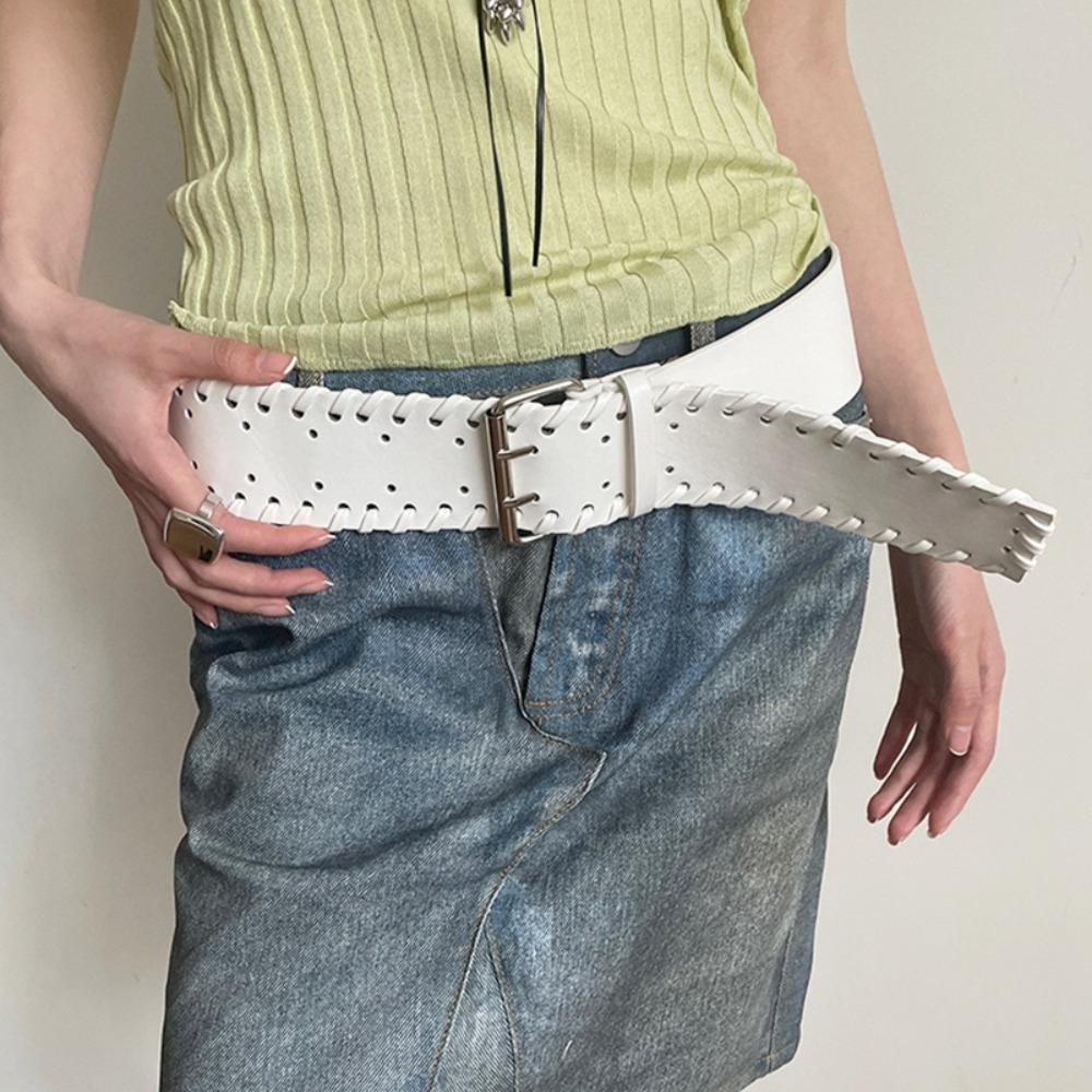 Korean Style PU Leather Waistband Woven Western Cowboy Belt Fashion Women Wide Belt  Spicy Girl