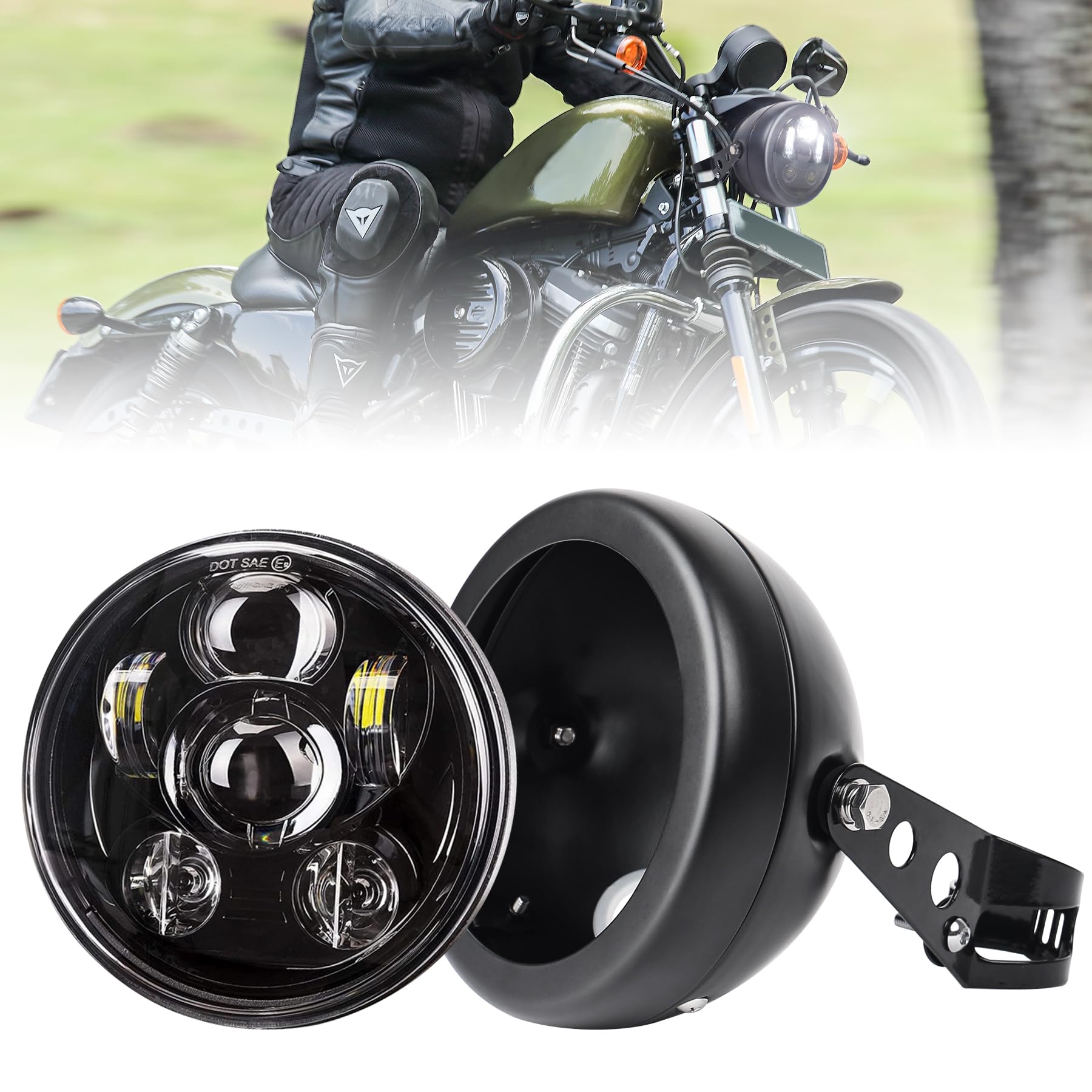 

MOVOTOR 5.75-inch LED Headlight, Universal Motorcycle Headlight with Hi/Lo Beam, Round Black, Bracket, Vehicle Inspection Compliant, 1-Year Warranty