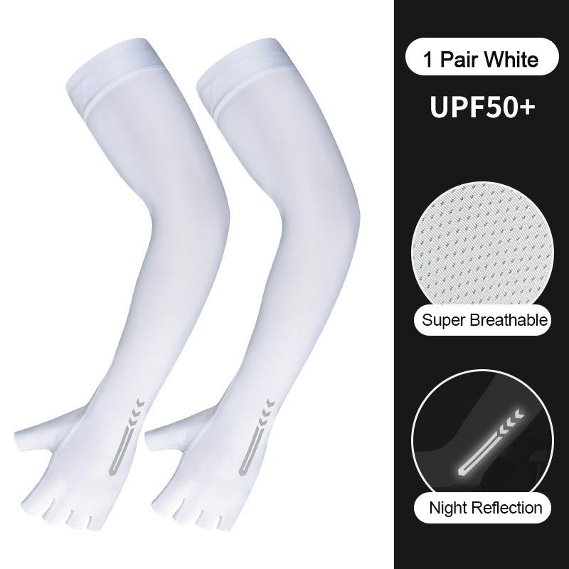 

1 пара велосипедных УФ-солнечных нарукавников для защиты от солнца, охлаждения, баскетбола, бега, рыбалки, согревающих пальцев, бандажей M белый