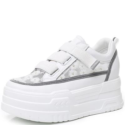 7CM Air Mesh Synthetic Microfiber Chunky Sneaker Bling Leather Comfy High New Summer Platform Wedge Casual Flat Shoes