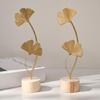 Golden Leaf Sculpture with Wood Base Ornament Ginkgo Palms Leaves Statue Figurine Table Adornment Office Desktop Decor