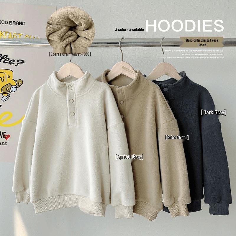Children's Thick Coral Fleece Pullover Hoodie with Stand-up Collar for Autumn/Winter