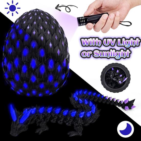3D Printed Dragon Egg Figurine Movable Joints Luminous Loong Figure Fidget Toy Dragon Egg with Articulated Dragon Inside Decoration Ornament