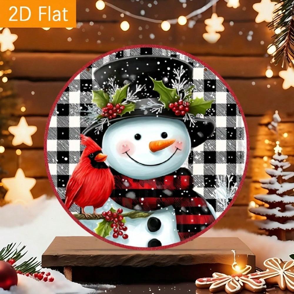 Vintage Snowman Metal Wall Art Round Wreath Winter Home Decor Christmas Gift
